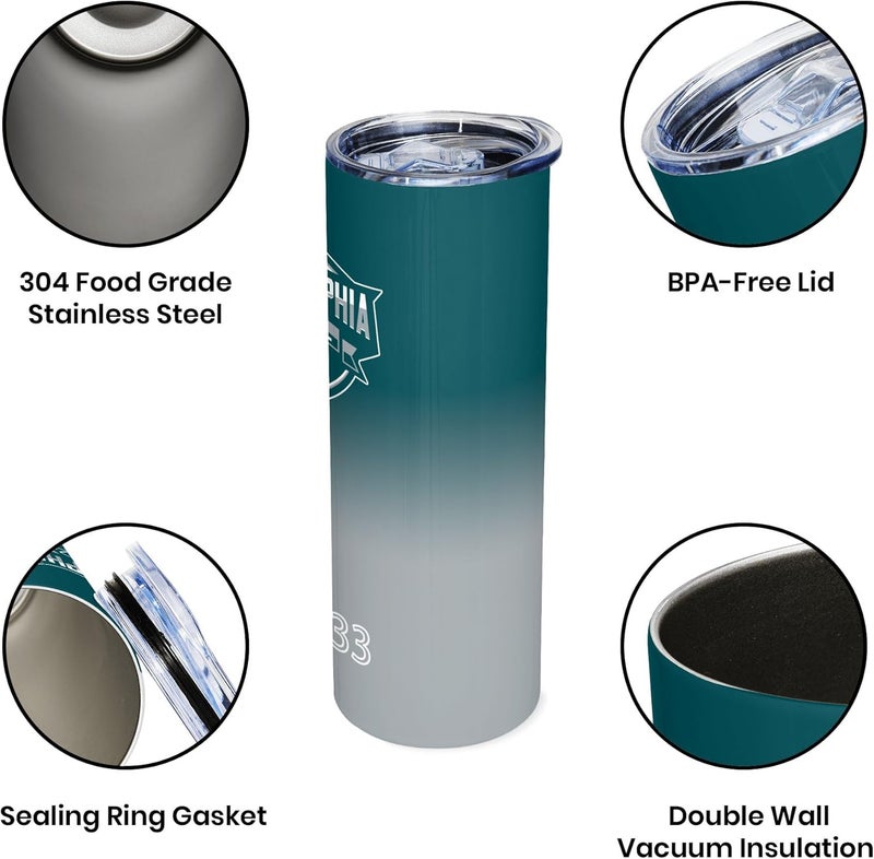 Suswoos Philadelphia EST 1933 Tumblers 20oz Straight Skinny Car Cups Sports Travel Coffee Mug,Stainless Steel,Insulated,Classic Collection Gifts for Men Women Fans. - Image 2